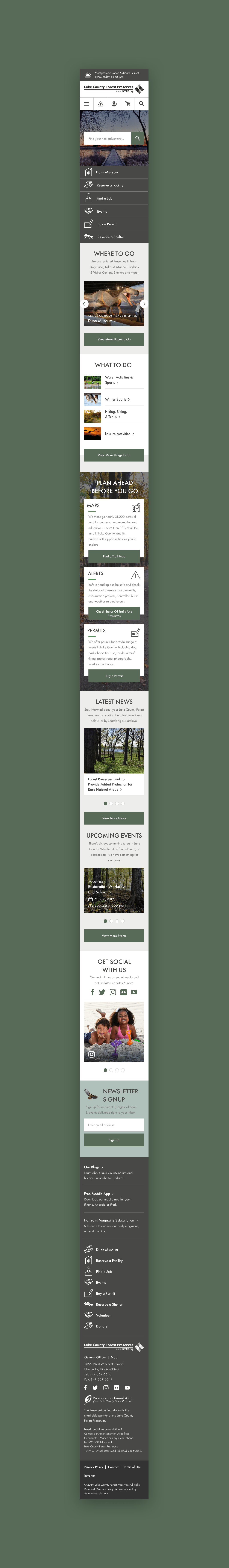 Lake County Forest Preserves Mobile Homepage