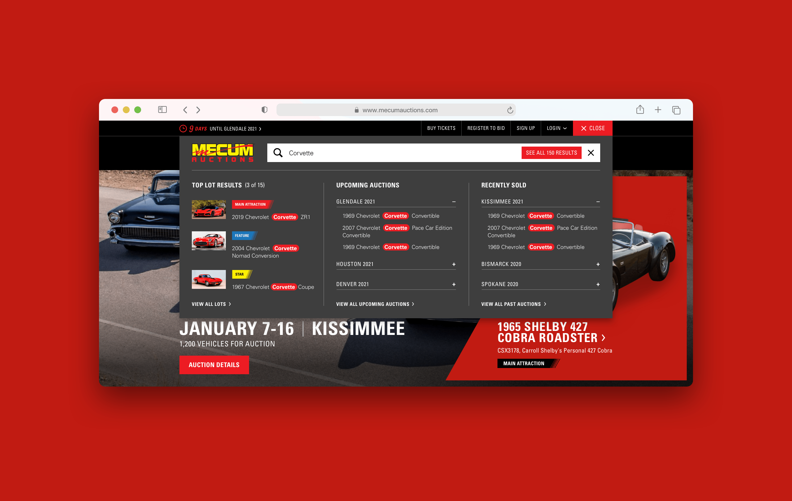 Mecum Search Menu