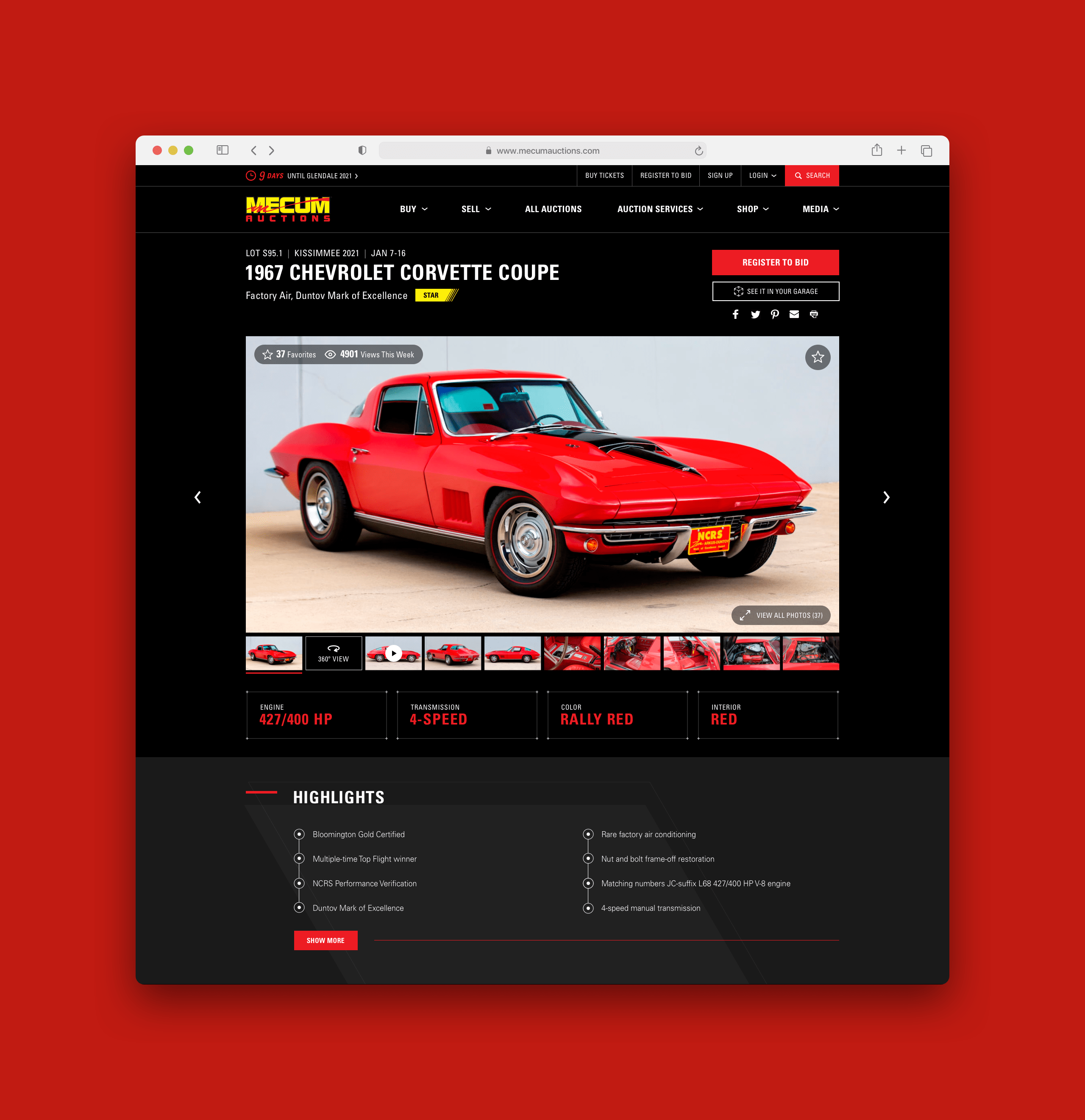 Mecum Standard Auction Detail Page Zoomed