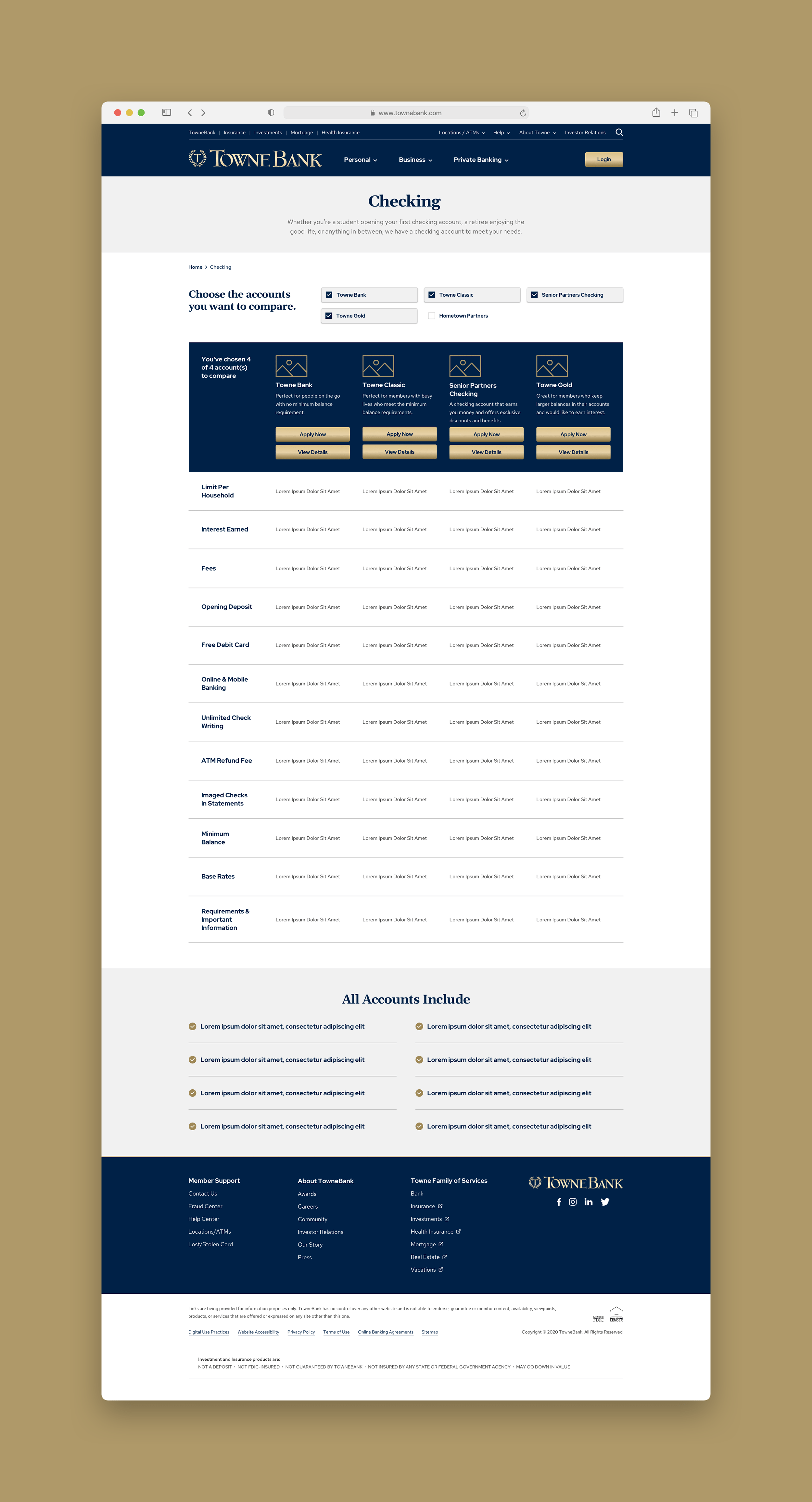 TowneBank Product Comparison